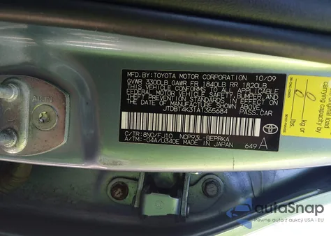 2010 Toyota Yaris z USA, uszkodzony, nr VIN JTDBT4K31A1365684